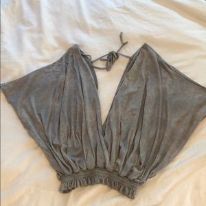 Grey/Blue Flowy Short-Sleeve Top